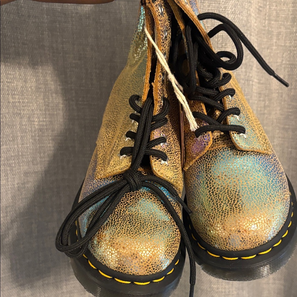 Dr. Martens Gold and Blue Combat Boots